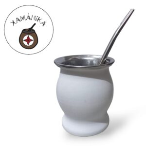 Mate acero inox  blanco+ bombilla filtro de cuchara