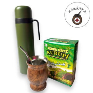 Combo completo: mate, bombilla, termo verde + yerba mate kurupi menta y limón