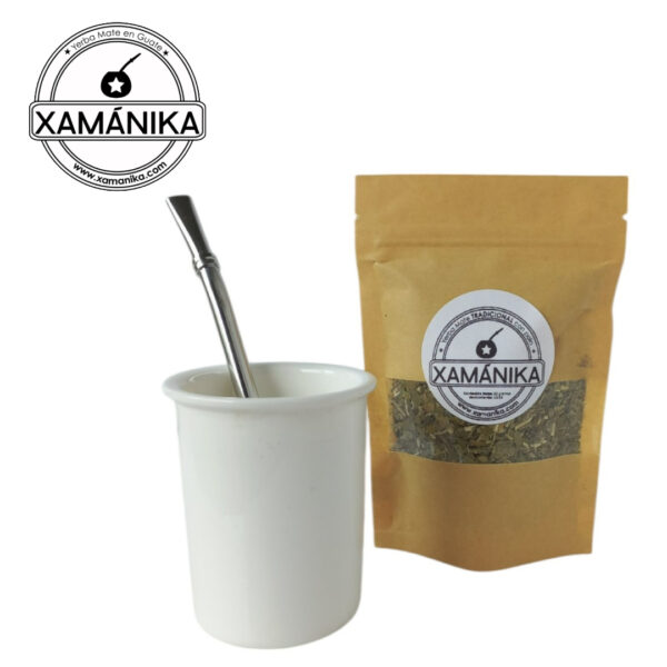 combo principiante mate ceramica blanco+bombi acero inox+50 gramos