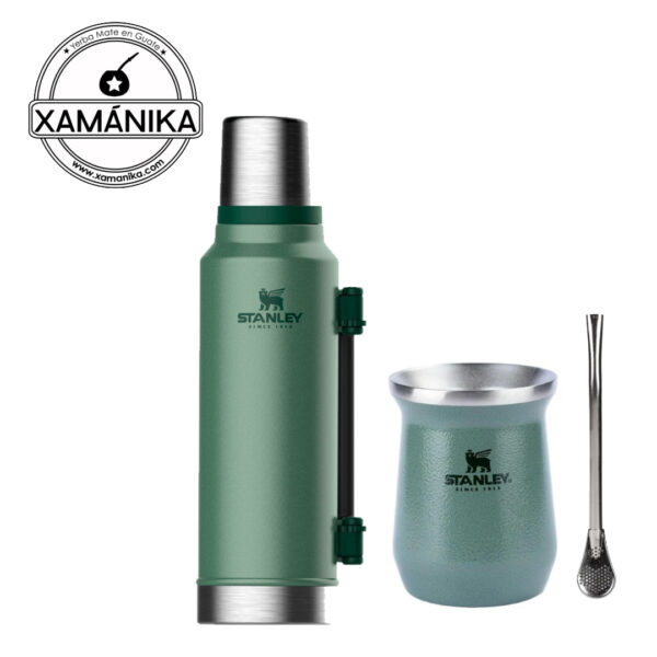 Combo Stanley Original Verde (Termo, Mate y bombilla acero inox)