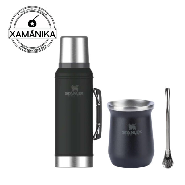 Combo Stanley Original Negro (Termo, Mate y bombilla acero inox)