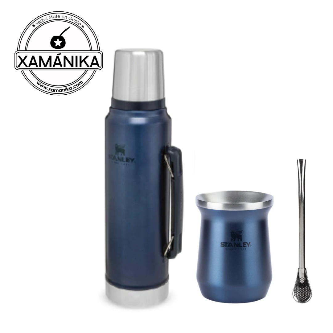 Combo Stanley Original Azul (Termo, Mate y bombilla acero inox)