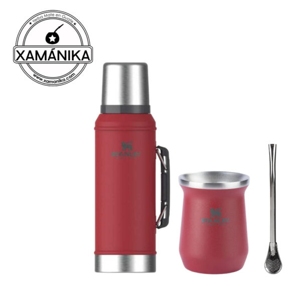 Combo Stanley Original Rojo (Termo, Mate y bombilla acero inox)