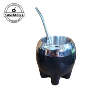 Mate Torpedo Negro Acrílico brillante por fuera y acero por dentro+ Bombilla