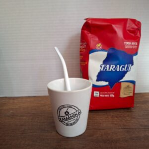 COMBO MATE CERAMICA+ BOMBILLA ACERO BLANCA+ YERBA MATE MEDIO KILO TROJA