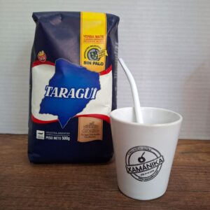 COMBO MATE CERAMICA+ BOMBILLA ACERO BLANCA  + YERBA MATE MEDIO KILO TAZUL