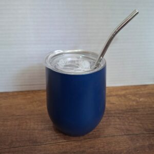 MATE AZUL  ACERO Y TAPA  GRANDE+ BOMBILLA