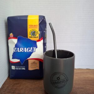 COMBO MATE CERAMICA GRIS+ BOMBILLA+YERBA MEDIO KILO TAZUL