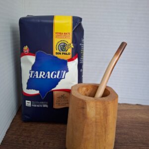 COMBO MATE MADERA GEOMETRICO+ BOMBILLA  BAMBU + YERBA MEDIO KILO TAZUL