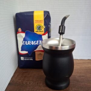 COMBO MATE ACERO INOX NEGRO + BOMBILLA  STANLEY NEGRA + YERBA MEDIO KILO TAZUL