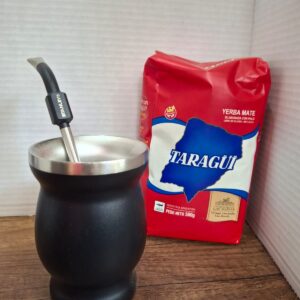 COMBO MATE ACERO INOX NEGRO + BOMBILLA  STANLEY NEGRA + YERBA MEDIO KILO TROJA
