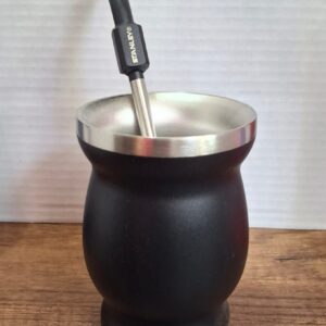 MATE ACERO INOX NEGRO + BOMBILLA  STANLEY NEGRA
