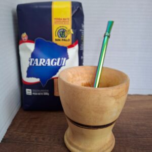 COMBO MATE MADERA  CALIZ+ BOMBILLA  + YERBA MEDIO KILO TAZUL