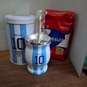 COMBO MATE ACERO INOX ARGENTINA + BOMBILLA + YERBA MATE MEDIO KILO T ROJA + YERBERA ARGENTINA