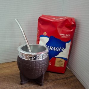 COMBO MATE IMPERIAL CAFE OSCURO ACERO POR DENTRO+ BOMBILLA  + YERBA MEDIO KILO TROJA