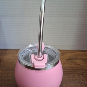 MATE ROSADO ACERO Y TAPA + BOMBILLA
