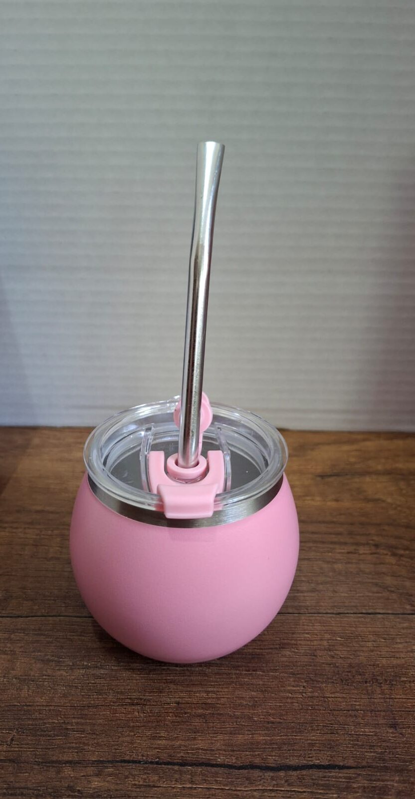 MATE ROSADO ACERO Y TAPA + BOMBILLA