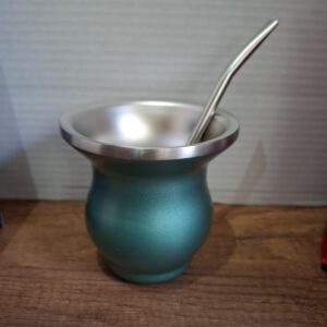 MATE VERDE ACERO BOCA ANCHA + BOMBILLA