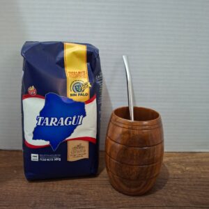 COMBO MATE MADERA BARRIL + BOMBILLA  + YERBA MEDIO KILO TAZUL