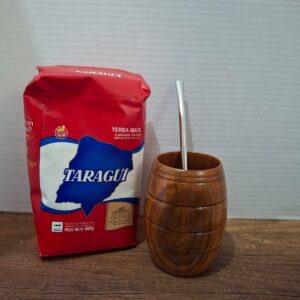 COMBO MATE MADERA BARRIL + BOMBILLA  + YERBA MEDIO KILO TROJA