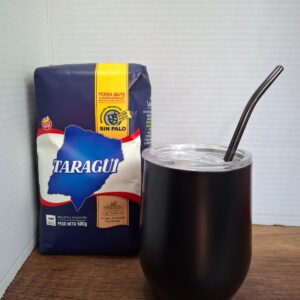 COMBO MATE NEGRO  ACERO Y TAPA  GRANDE+ BOMBILLA  NEGRA+ YERBA MEDIO KILO TAZUL