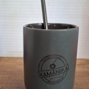 MATE CERAMICA GRIS+ BOMBILLA ACERO NEGRO