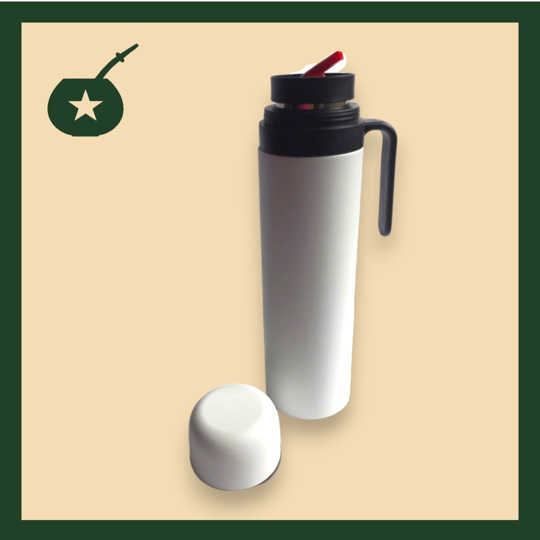 Termo de 1 litro media manija con pico cebador blanco
