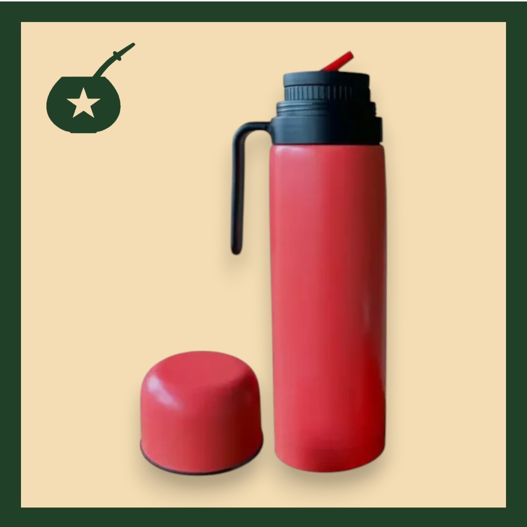 Termo de 1 litro media manija con pico cebador rojo