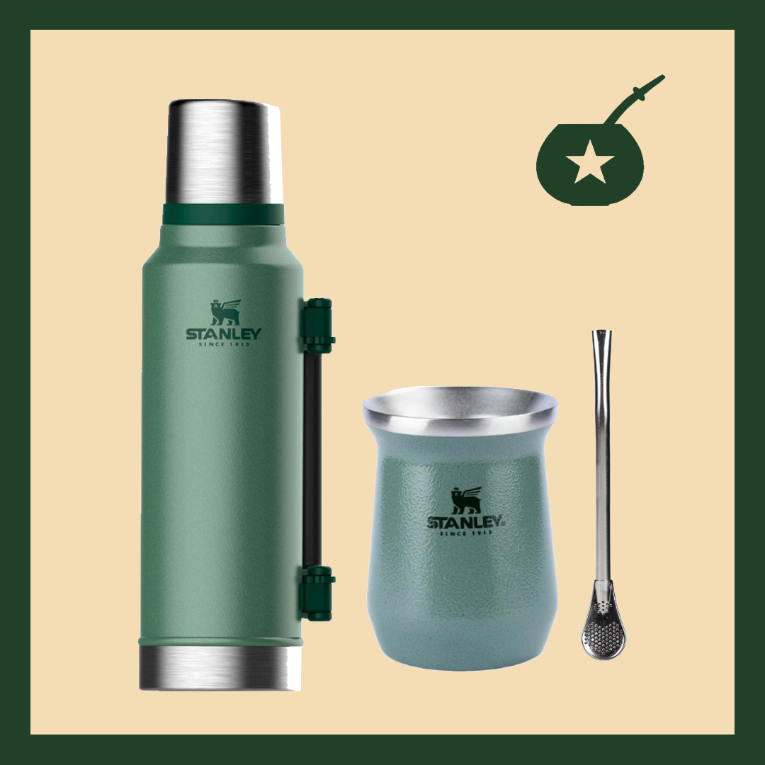 Combo Stanley Original Verde (Termo, Mate y bombilla acero inox)