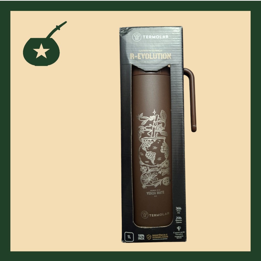 Termo Termolar 1 litro Café Edición super limitada Con imagen y logo del mundial de la yerba mate - Imagen 2