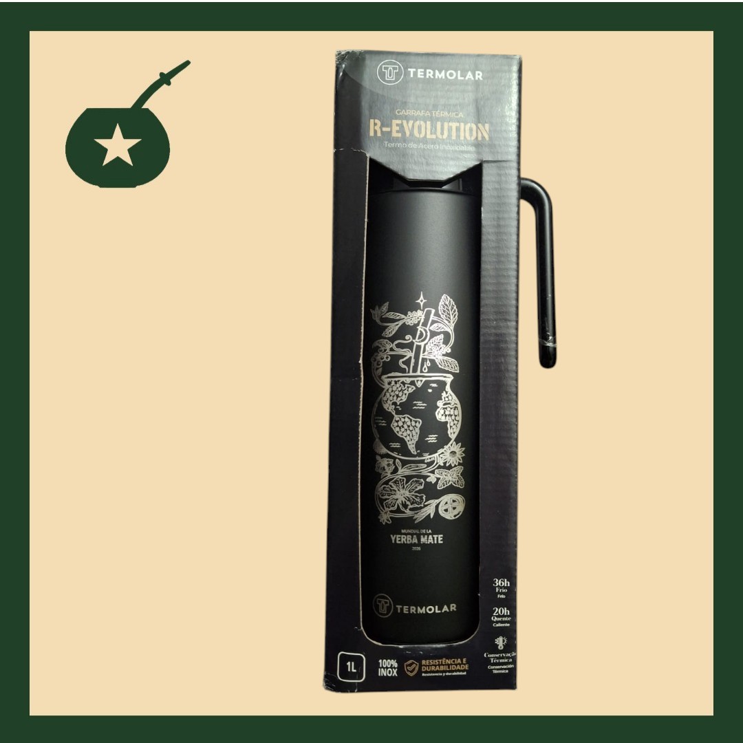 Termo Termolar 1 litro Negro Edición super limitada Con imagen y logo del mundial de la yerba mate - Imagen 2