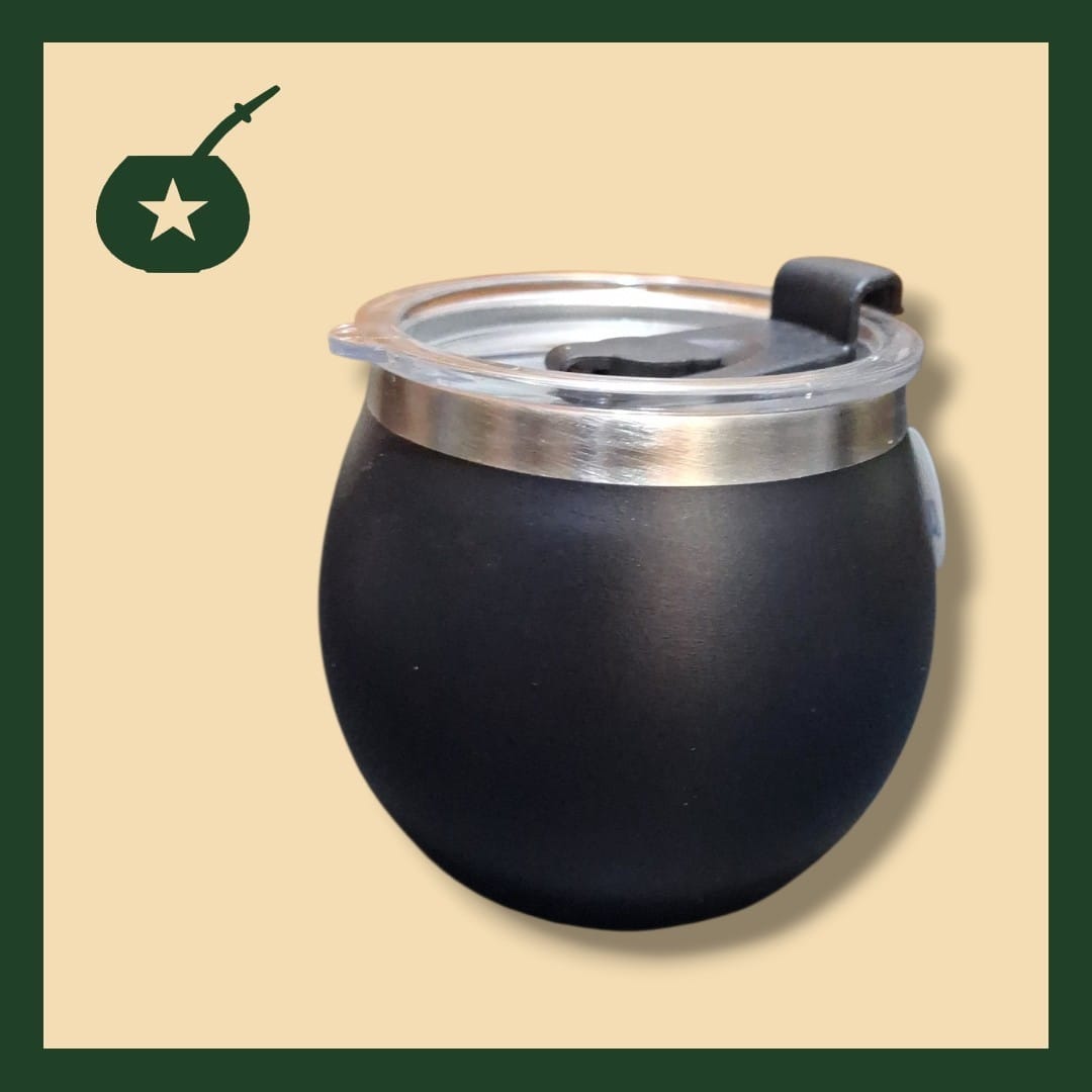 MATE NEGRO ACERO Y TAPA + BOMBILLA