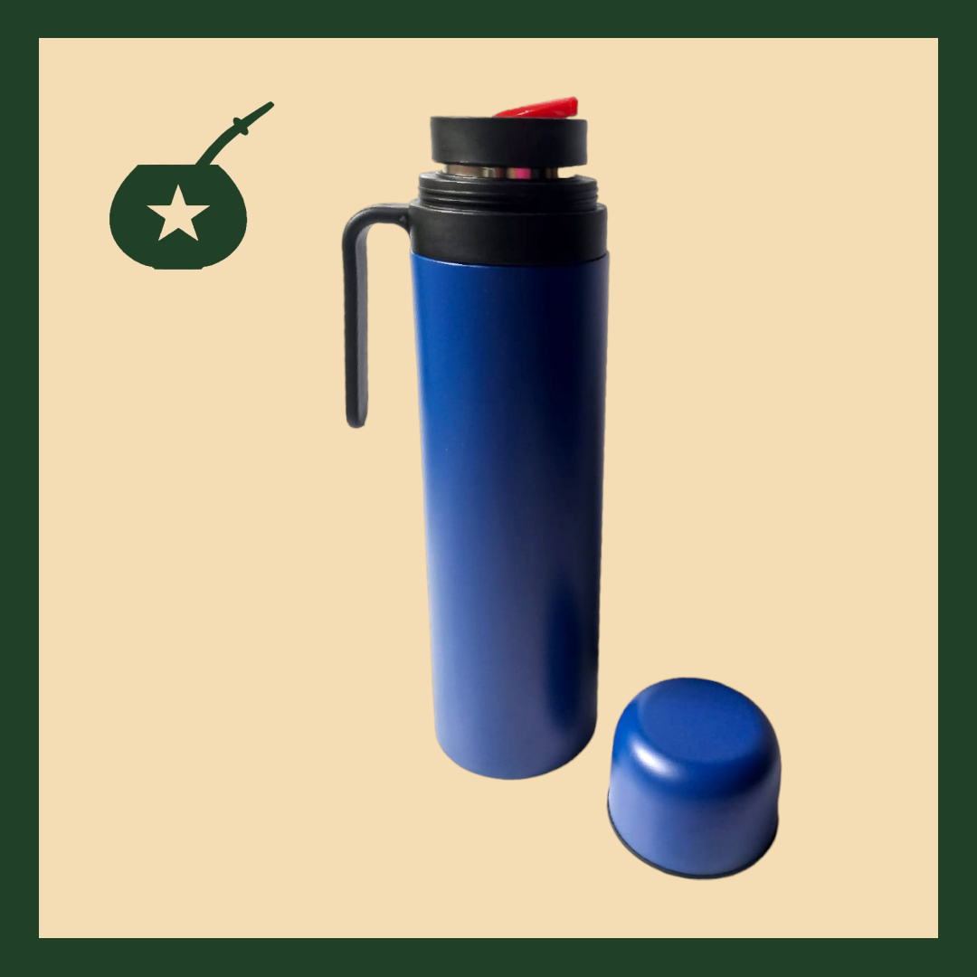 Termo de 1 litro media manija con pico cebador azul