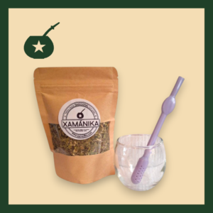 kit matero tamaño muestra (mate vidrio + bombilla plastica lila + yerba mate 50 gms suave)