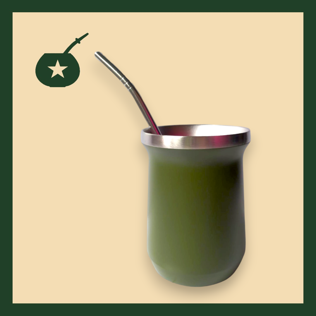 mate verde B acero inox sin tapa con bombilla plateada